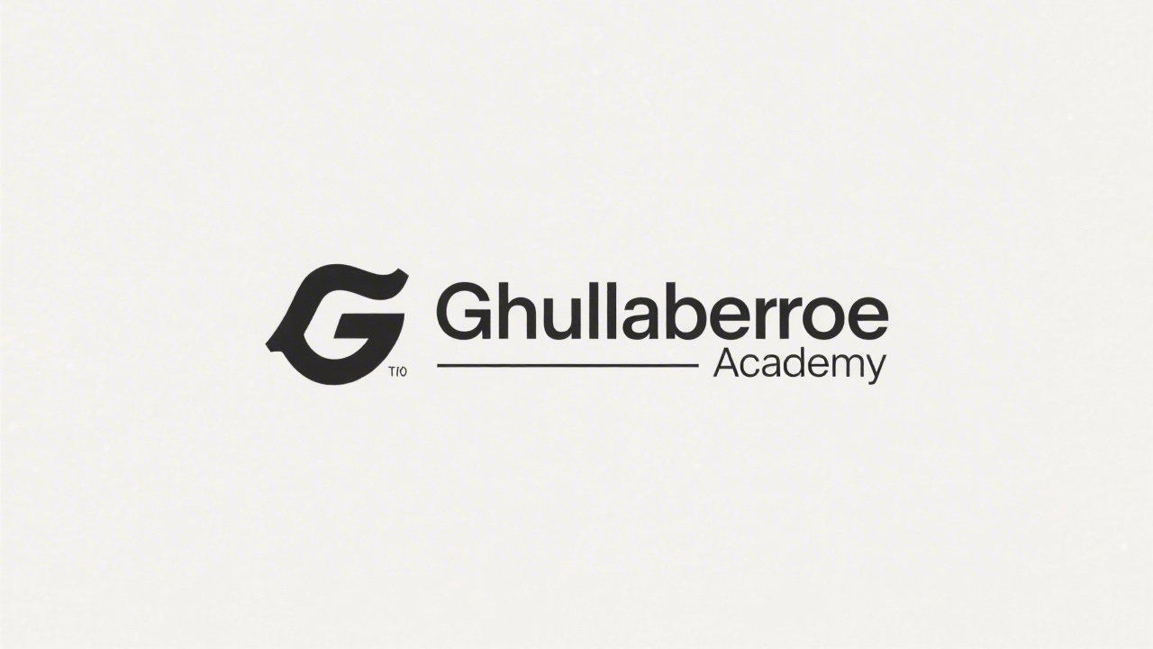 Simple Ghoulabroe Academy wordmark logo in white, clean sans-serif lettering with a minimal spectral underline and no complex symbols.
